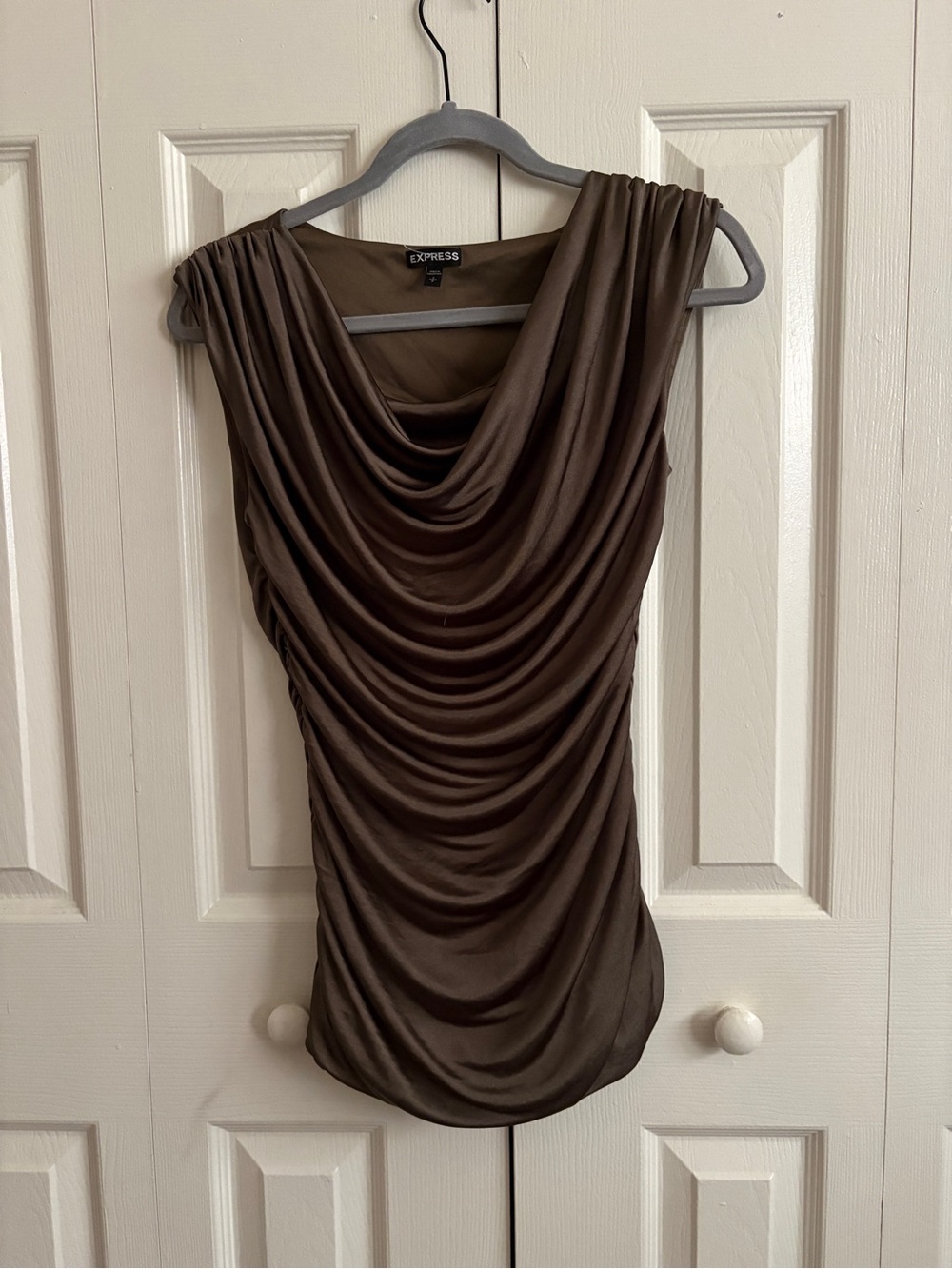 Express Brown Ruched Cowl Neck Camisole